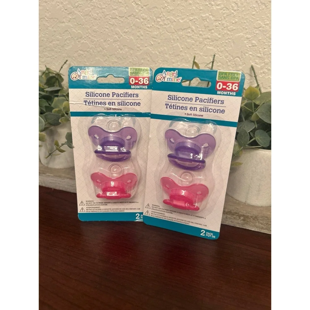 Angel of Mine brand silicone pacifiers in a 2-pack 4 total